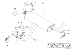 Система выпуска ОГ Зд для BMW E71 X6 35iX N54 (схема запасных частей)