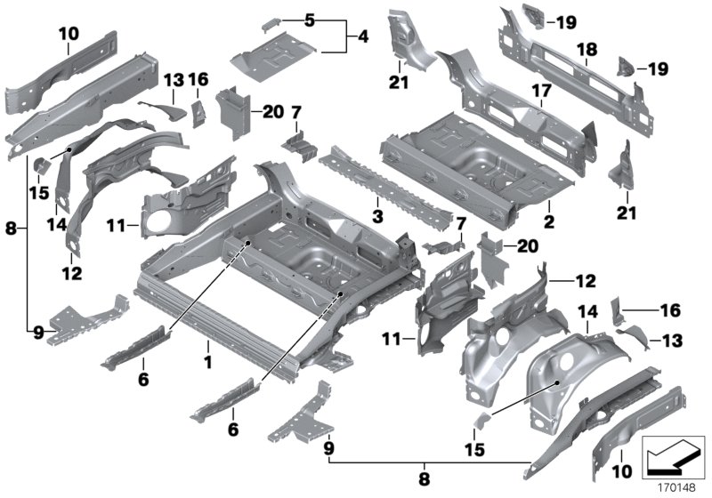 Дополнит.элементы пола багажника для MINI R52 Cooper W10 (схема запчастей)