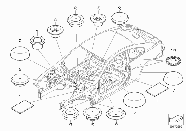Пробки/заглушки для BMW E63 M6 S85 (схема запчастей)