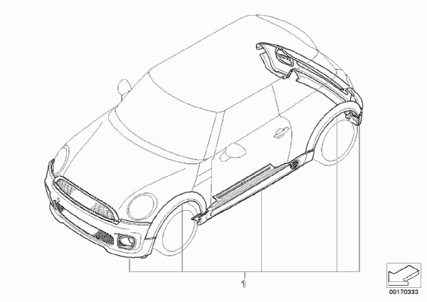 Аэродинамический пакет JCW II для BMW R57N Cooper S N18 (схема запчастей)