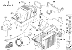 Глушитель шума всасыв./сменн.эл.фильтра для BMW R53 Cooper S W11 (схема запасных частей)