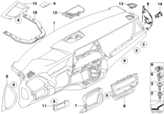 облицовка панели приборов для BMW E71 X6 40dX N57S (схема запасных частей)