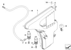 Бачок стеклоомывателя/омывателя фар для BMW E92 M3 S65 (схема запасных частей)
