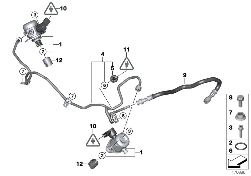 Насос высокого давления/трубопроводы для BMW F07 550iX N63 (схема запчастей)