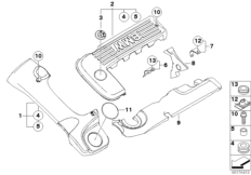 Звукоизоляционный кожух двигателя для BMW E39 530d M57 (схема запасных частей)
