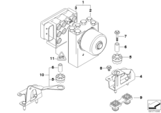 Гидроагрегат ASC/ЭБУ/кронштейн для BMW E46 325i M54 (схема запасных частей)
