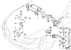 Различные детали кузова для BMW E64N 630i N52N (схема запасных частей)