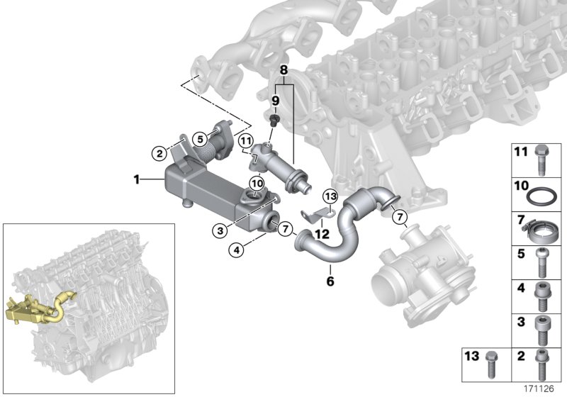 Система нейтрализации ОГ, охлаждение для BMW E46 320Cd M47N (схема запчастей)