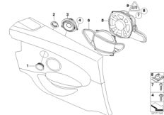 Детали динамика в боковой обшивке для BMW E64 645Ci N62 (схема запасных частей)