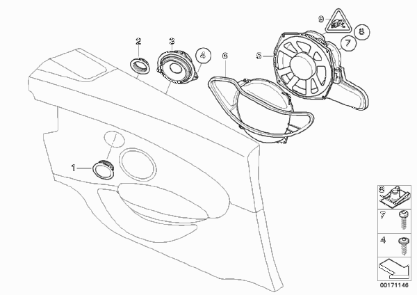 Детали динамика в боковой обшивке для BMW E64 630i N52 (схема запчастей)