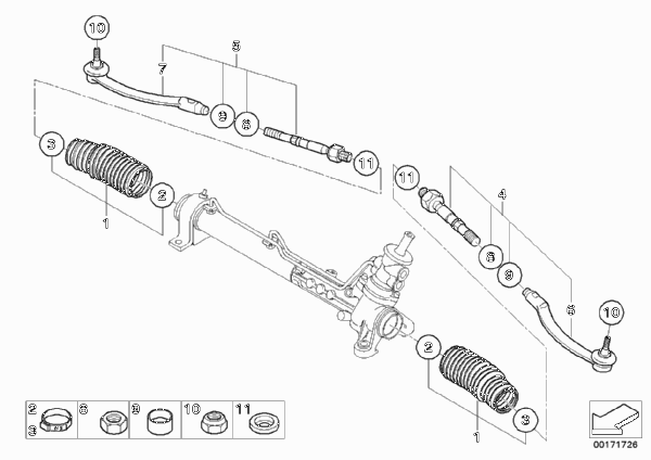 Рулевые тяги/тяги рулевой трапеции для BMW R53 Cooper S W11 (схема запчастей)