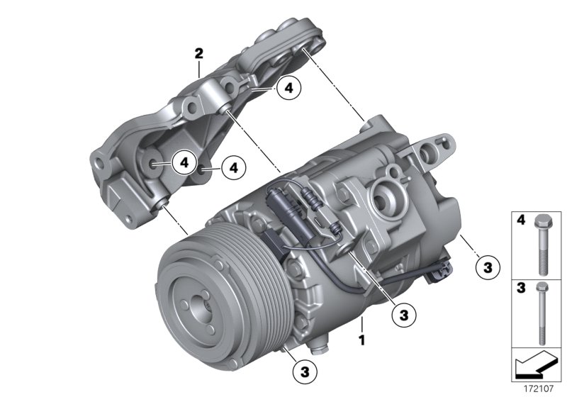 Компрессор кондиционера/дополн.элементы для BMW F16 X6 35iX N55 (схема запчастей)