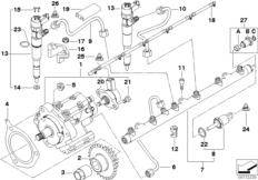 Система впрыска/ дизельн.насос выс.давл. для BMW E53 X5 3.0d M57 (схема запасных частей)