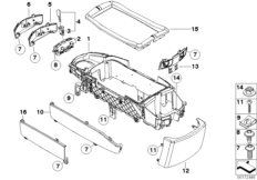 Центр.консоль/подлок.-кронштейн-облиц. для BMW E65 740d M67 (схема запасных частей)