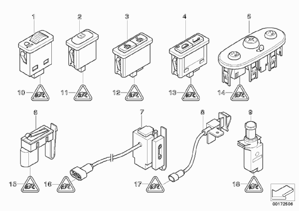 Различные переключатели для MINI R52 One W10 (схема запчастей)