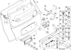 Багажная дверь/система запирания для BMW R50 Cooper W10 (схема запасных частей)