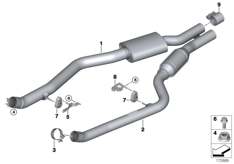 Катализатор/передний доп.глушитель для BMW E70 X5 M S63 (схема запчастей)