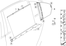 Солнецезащитная штора окна двери Зд для BMW E60 525i M54 (схема запасных частей)