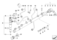 Ресивер/инжектор/провод для BMW E53 X5 3.0d M57N (схема запасных частей)