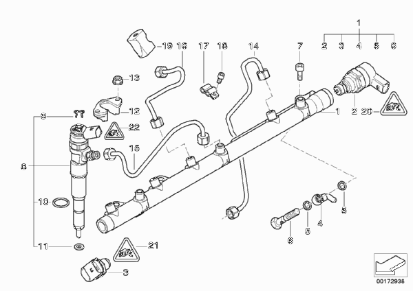 Ресивер/инжектор/провод для BMW E46 330d M57N (схема запчастей)