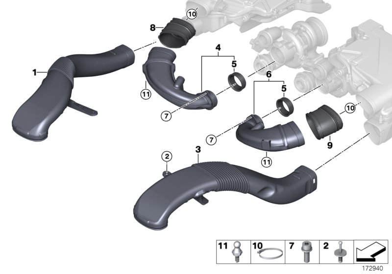 Воздуховод для BMW E72 Hybrid X6 N63 (схема запчастей)