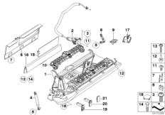 Вещевой ящик с НПБ для BMW E64N 650i N62N (схема запасных частей)