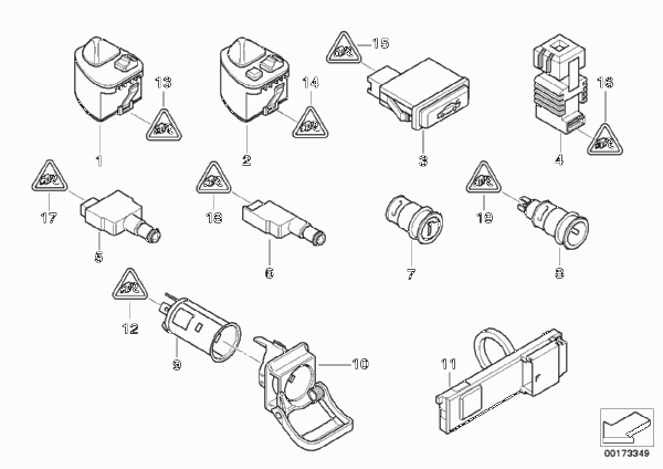 Различные выключатели/прикуриватели для BMW E46 330d M57N (схема запчастей)