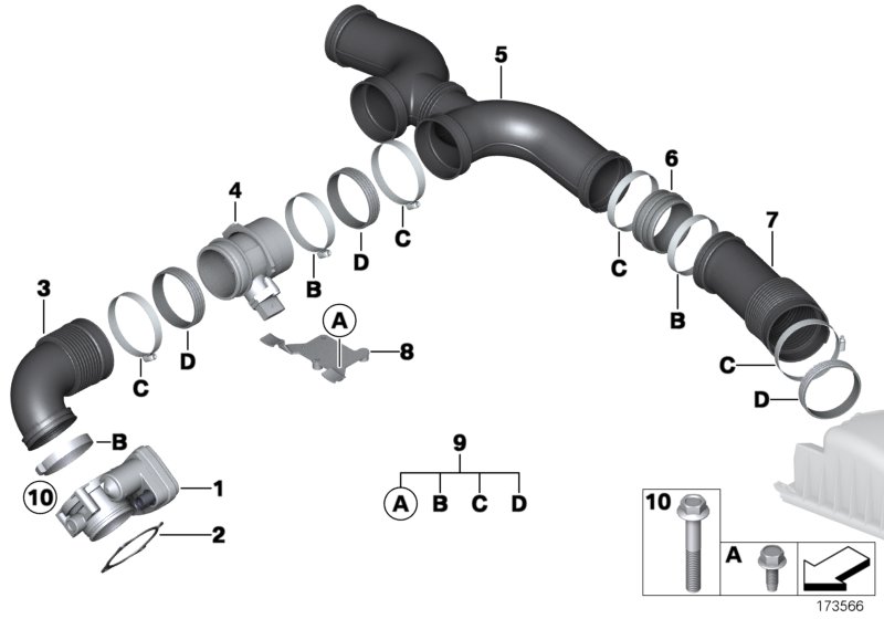 Система впрыска - воздуховод для BMW RR3 Coupé N73 (схема запчастей)