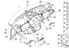 облицовка панели приборов для BMW R50 Cooper W10 (схема запасных частей)