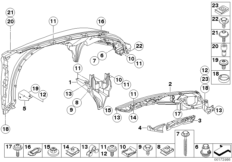 Крыло Пд/дополнительные элементы для BMW E71 X6 30dX M57N2 (схема запасных частей)
