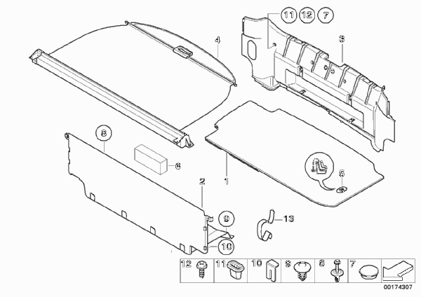 Обшивка багажного отделения для BMW E86 Z4 3.0si N52 (схема запчастей)
