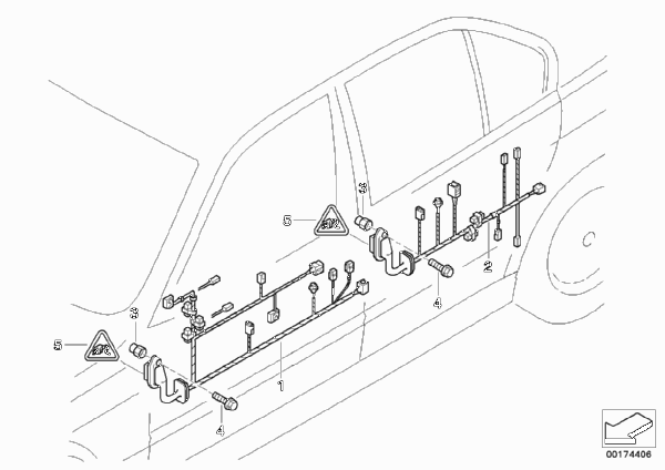 Жгуты проводов двери для BMW E38 725tds M51 (схема запчастей)