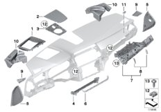 Доп.элементы панели приборов Вх для BMW F01N 750iX N63N (схема запасных частей)