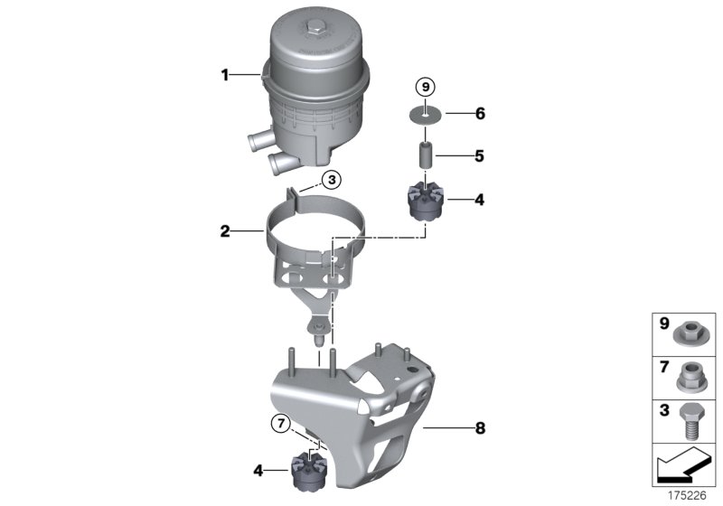 Бачок/детали/активное рулевое упр. для BMW E93N 323i N52N (схема запчастей)