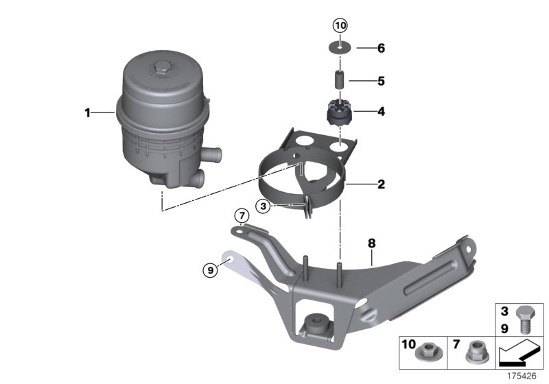 Бачок/детали/активное рулевое упр. для BMW E90N 325d M57N2 (схема запчастей)