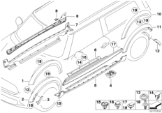 Накладка порог / арка колеса для BMW R55 Cooper d W16 (схема запасных частей)