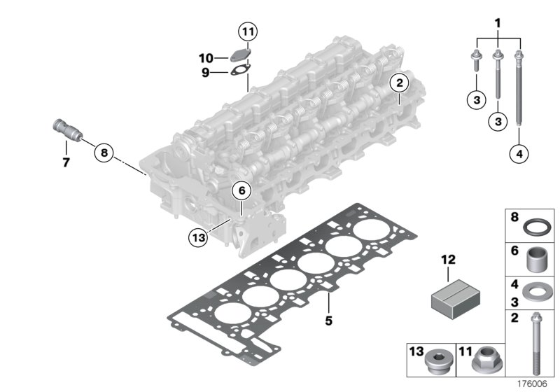 Головка блока цилиндров-доп.элементы для BMW E90 330i N52 (схема запчастей)