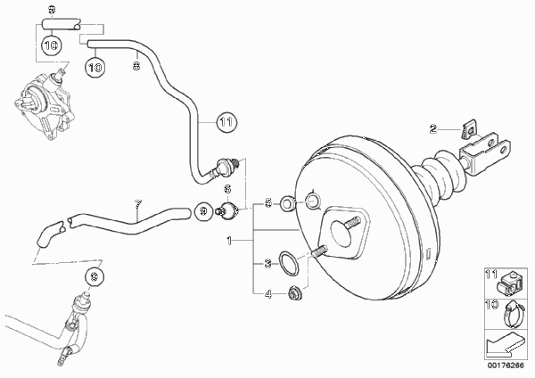 Вакуумный усилитель тормозов для BMW E85 Z4 2.2i M54 (схема запчастей)