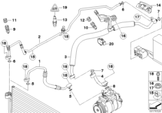 Трубопроводы хладагента для BMW E61N 520i N43 (схема запасных частей)