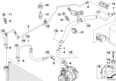 Трубопроводы хладагента для BMW E61N 550i N62N (схема запасных частей)