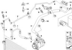 Трубопроводы хладагента для BMW E64N 630i N52N (схема запасных частей)
