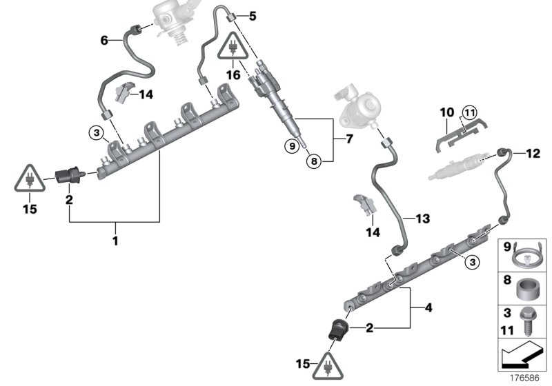 Магистраль Rail/форсунка/провод для BMW F10 550iX N63 (схема запчастей)
