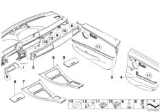 Декоративные планки satin-silber для BMW E91N 323i N52N (схема запасных частей)