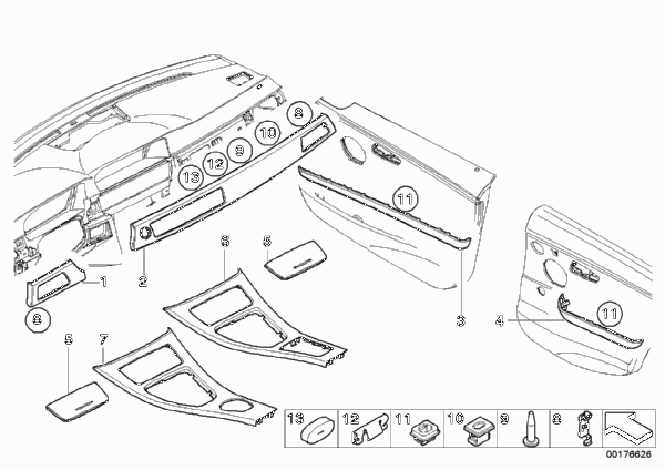 Декоративные планки satin-silber для BMW E91N 335i N55 (схема запчастей)
