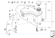 Расширит.бачок/трубопроводы для BMW E46 M3 CSL S54 (схема запасных частей)