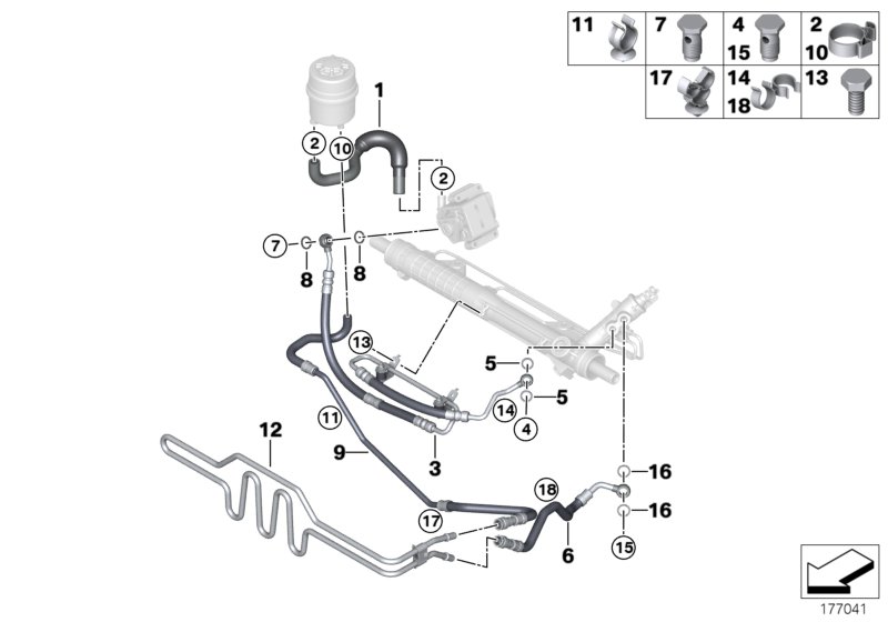 Маслопроводы гидроусилителя рул.управл. для BMW E90N 316i N45N (схема запчастей)