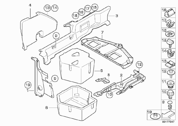 Дополнит.элементы пола багажника для BMW E93 325i N53 (схема запчастей)