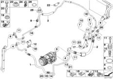 Трубопроводы хладагента для BMW E91N 330d N57 (схема запасных частей)