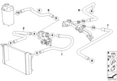 Водяной шланг системы охлаждения для BMW E39 540iP M62 (схема запасных частей)
