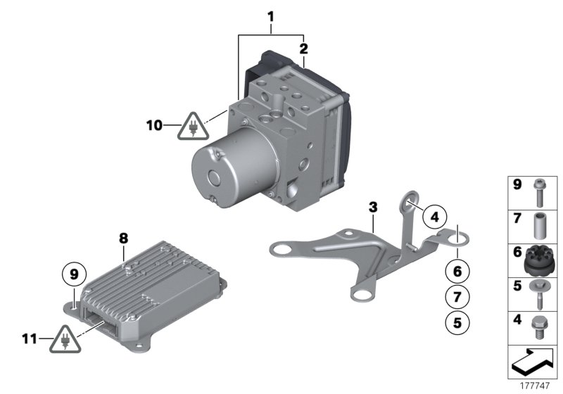 Гидроагрегат DXC/крепление/датчики для BMW F02 750LiX N63 (схема запчастей)